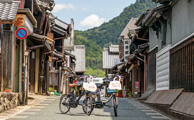 【ふるさと納税】うだつの上がる町並みが散策できるペアレンタサイクル券（電動自転車） トートバック付き 体験チケット 走る 観光 観光地 イベント イラスト 探索 3