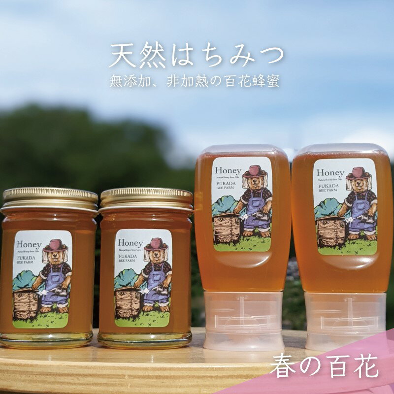 【ふるさと納税】【先行予約 2025年6月20日より発送】合計1060g 天然蜂蜜 国産蜂蜜 非加熱 生はちみつ 岐阜県 美濃市産 春 (蜂蜜230g入りガラス瓶2本,蜂蜜300g入りピタッとボトル2本のセット)A14 深田養蜂のハチミツ