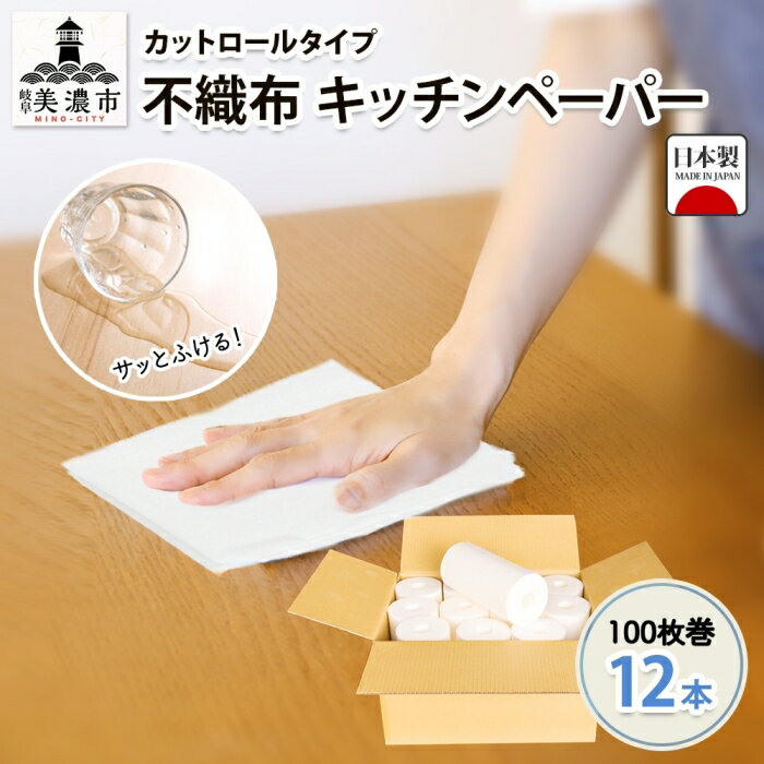 不織布 ロールウエス 100枚巻×12本 ふきん キッチンペーパー ダスター 台拭き 台ふきん 雑巾 厚手 使い捨て 日本製 国産 備蓄 エコ 日用品 消耗品 防災 台所 キッチン ペーパー クッキングペーパー ペーパータオル 送料無料 宮嶋商店 岐阜県 美濃市