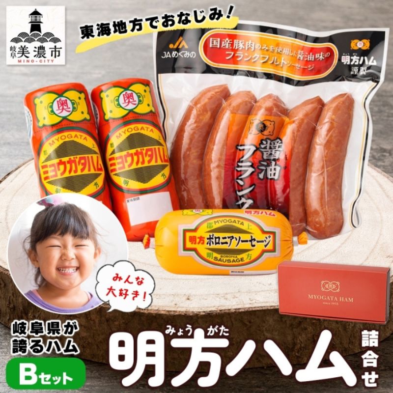 明方 ハム Bセット ボロニア ソーセージ フランクフルト JA ブランド 豚肉 お肉 国産 熟成 塩分 控えめ 豚腸 バーベキュー BBQ 加工品 お取り寄せ 贈答 ギフト 送料無料 めぐみの農業協同組合 岐阜県 美濃市
