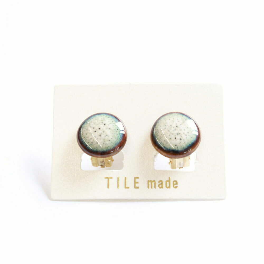 [美濃焼] 黄緑むら タイル イヤリング 直径15mm 瑞浪市 / TILEmade タイル アクセサリー ハンドメイド[AZCD026]