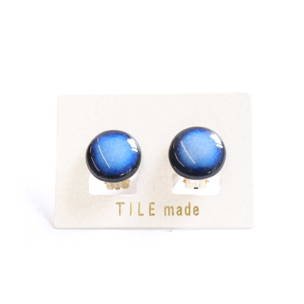 [美濃焼] 青むら タイル イヤリング 直径15mm 瑞浪市 / TILEmade タイル アクセサリー ハンドメイド[AZCD038]