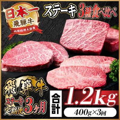 [毎月定期便]飛騨牛 ステーキ定期便 計約1.2kg[冷蔵便]全3回[配送不可地域:離島]