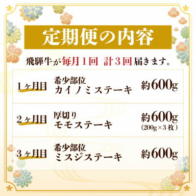 【ふるさと納税】【毎月定期便】飛騨牛ステーキ定期便　計約1.8kg【冷蔵便】全3回【配送不可地域：離島】【4055331】
