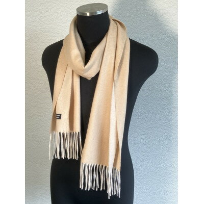 リバーシブル風 カシミヤ100% マフラー(ライトキャメル ×バニラ)