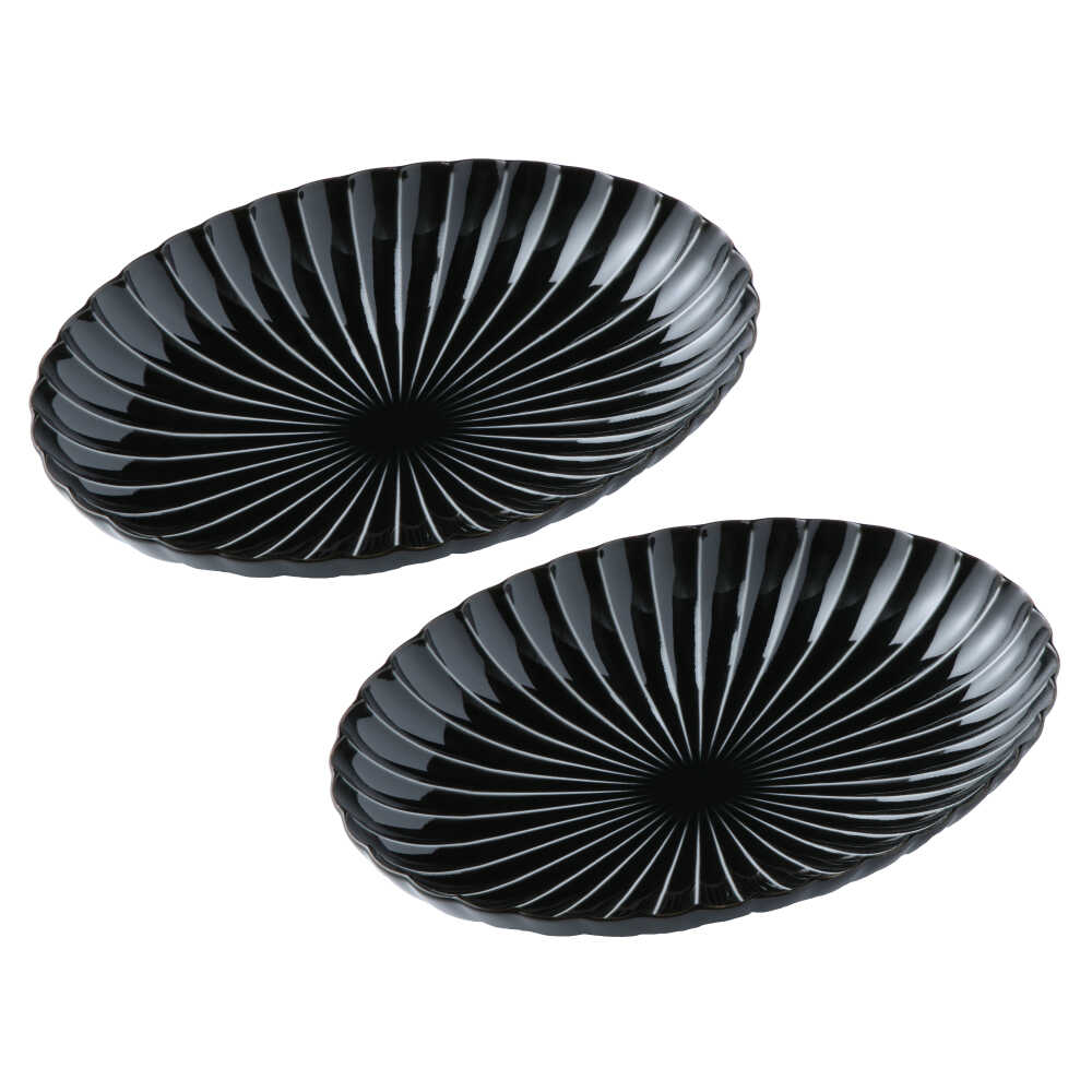 【ふるさと納税】【美濃焼】ぎやまん陶 楕円大皿 2枚セット同色 墨ブラック【カネコ小兵製陶所】【TOKI MINOYAKI返礼品】食器 楕円皿 プレート [MBD061]