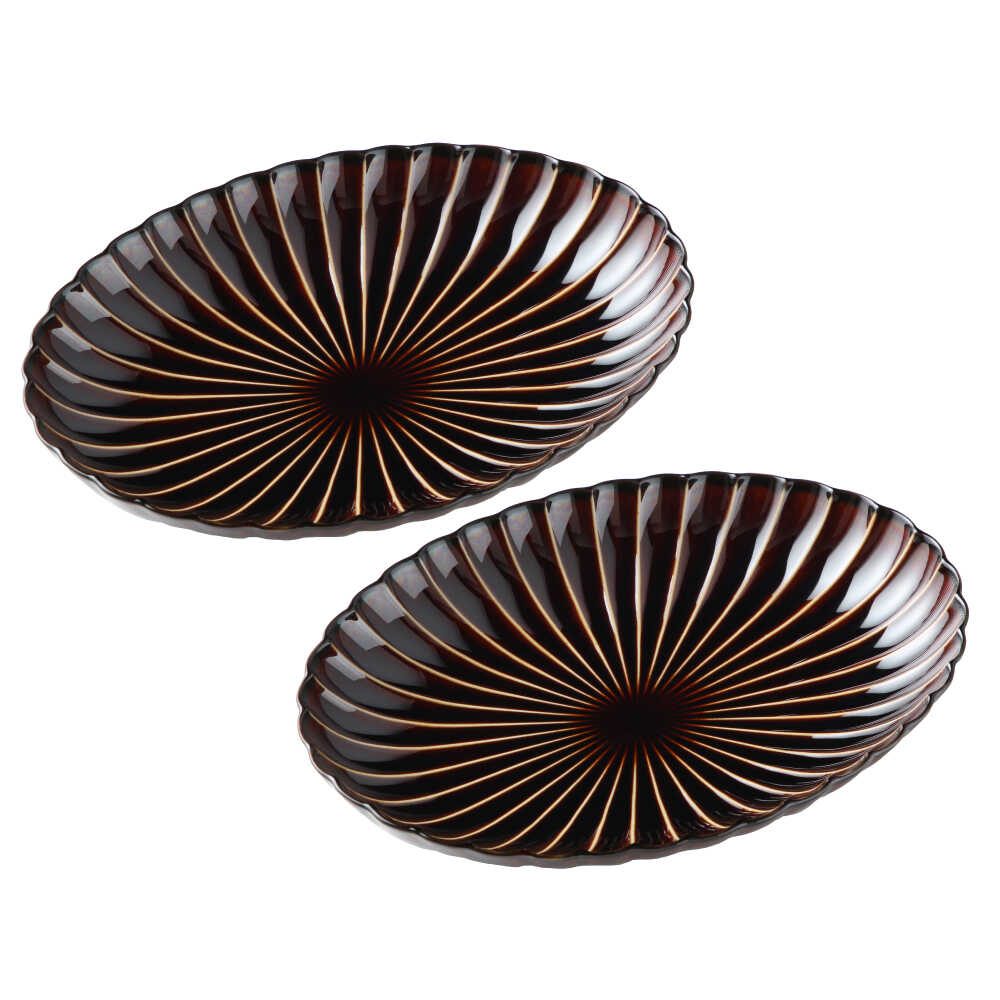 【ふるさと納税】【美濃焼】ぎやまん陶 楕円大皿 2枚セット同色 漆ブラウン【カネコ小兵製陶所】【TOKI MINOYAKI返礼品】食器 楕円皿 プレート [MBD063]