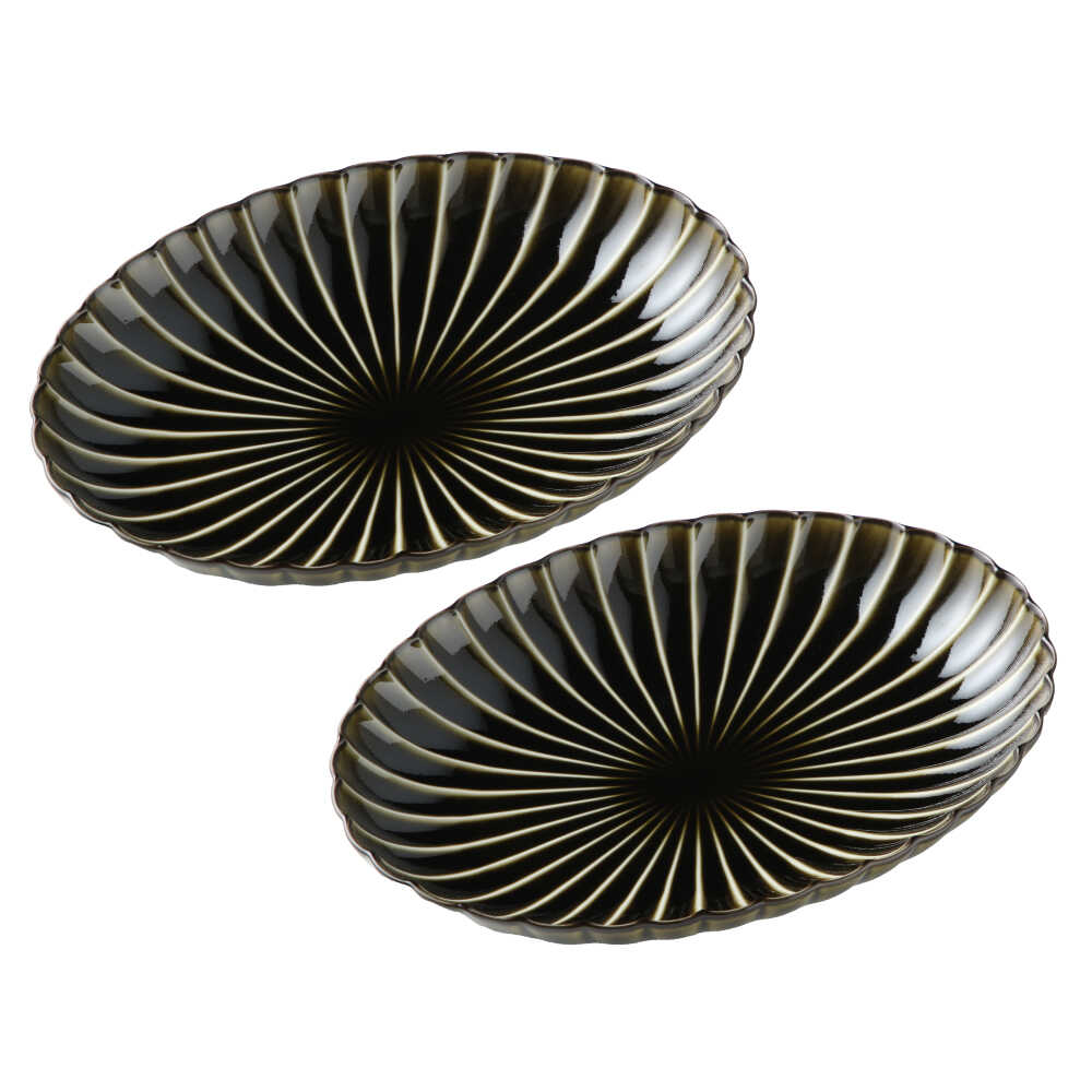 【ふるさと納税】【美濃焼】ぎやまん陶 楕円大皿 2枚セット同色 利休グリーン【カネコ小兵製陶所】【TOKI MINOYAKI返礼品】食器 楕円皿 プレート [MBD064]