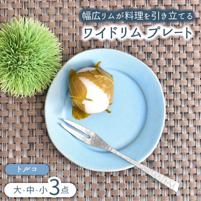 【ふるさと納税】【美濃焼】ワイドリム プレート 大・中・小 3点セット トルコ【金正陶器】食器 丸皿 リム皿 [MAK048]