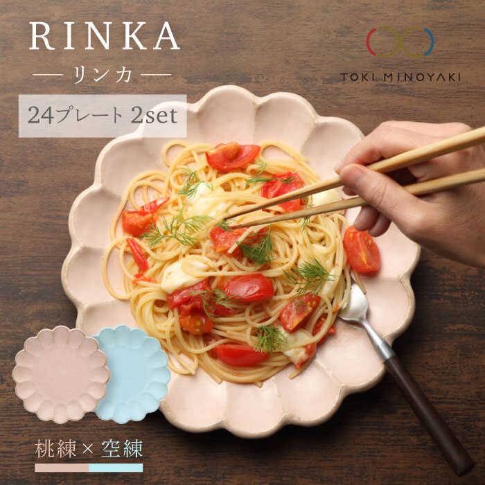【ふるさと納税】【美濃焼】リンカ 24 プレート 2枚セット 桃練×空練【カネコ小兵製陶所】【TOKI MINOYAKI返礼品】≪土岐市≫ 大皿 食器 パスタ皿 母の日 父の日 [MBD049]のサムネイル