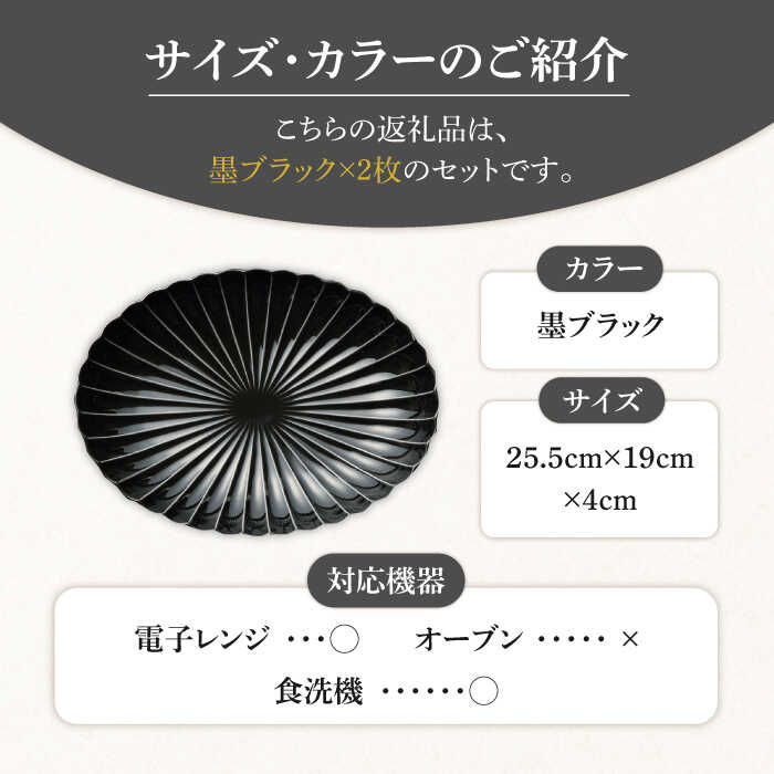 【ふるさと納税】【配送日時指定可】【美濃焼】ぎやまん陶 楕円大皿 2枚セット同色 墨ブラック【カネコ小兵製陶所】【TOKI MINOYAKI返礼品】食器 楕円皿 プレート [MBD061] f212121-toki-10000876 岐阜県土岐市 サンプル画像3
