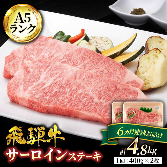 【6回定期便】A5ランク 岐阜県産 飛騨牛 サーロイン 400g×2枚 計800g 総計 4.8kg 以上 ステーキ用【有限会社マルゴー】[MBE022]