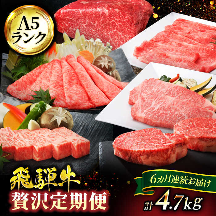 [6回定期便]半年間お届けする A5ランク 飛騨牛 贅沢定期便コース 総計4.7kg 焼肉用 すきやき用 ステーキ用[有限会社マルゴー]