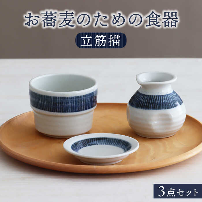 【美濃焼】お蕎麦のための食器 3点セット（そば徳利 そば猪口 薬味皿）立筋描【器の杜】食器 小皿 小鉢 [MDT015]