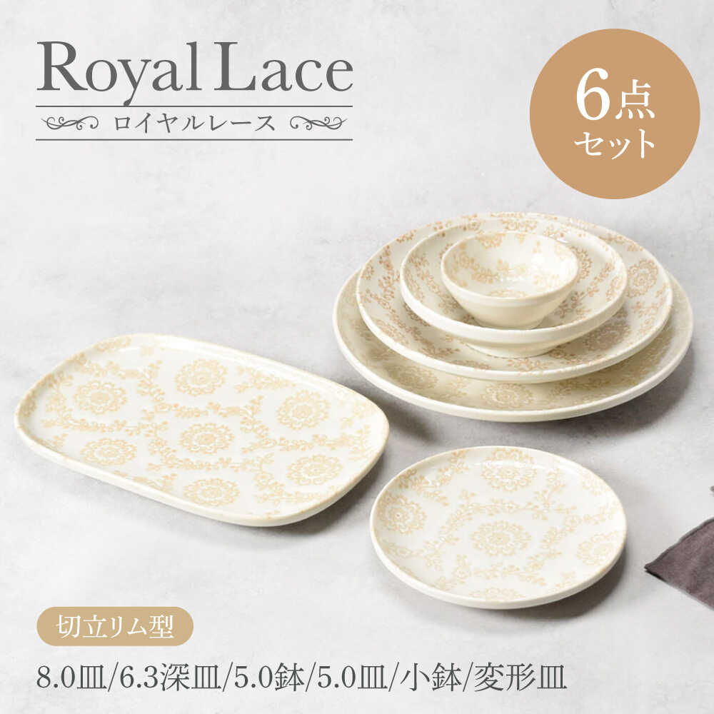 [美濃焼]ロイヤルレース 切立リム型 シリーズ各1点 合計6点セット [カネ定製陶] ファミリー セット うつわ