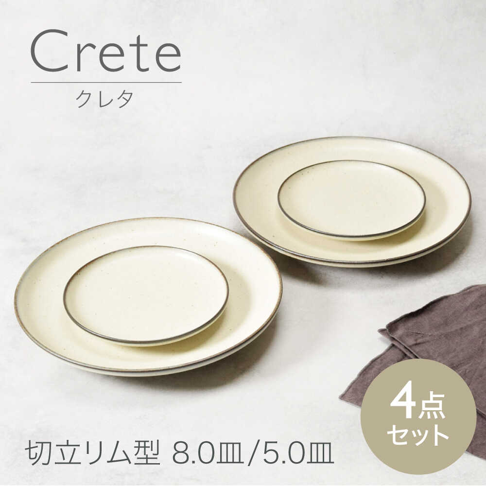 [美濃焼]クレタ 切立リム型 8.0型 2点 & 5.0皿 2点 合計4点セット [カネ定製陶] プレート セット うつわ