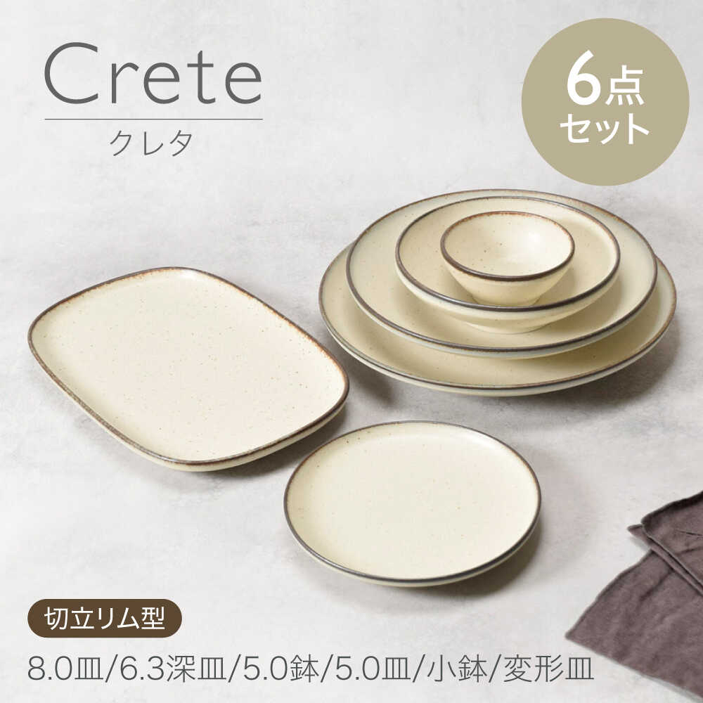 [美濃焼]クレタ 切立リム型 シリーズ各1点 合計6点セット [カネ定製陶] プレート ボウル セット