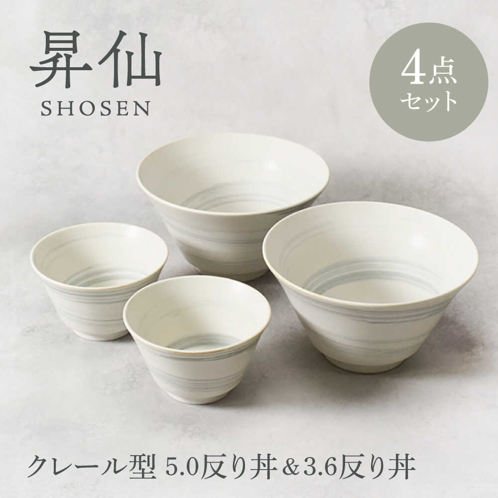 [美濃焼]昇仙 しょうせん クレール型 5.0反り丼 & 3.6反り丼 各2点 合計4点セット[カネ定製陶] 丼 ボウル セット