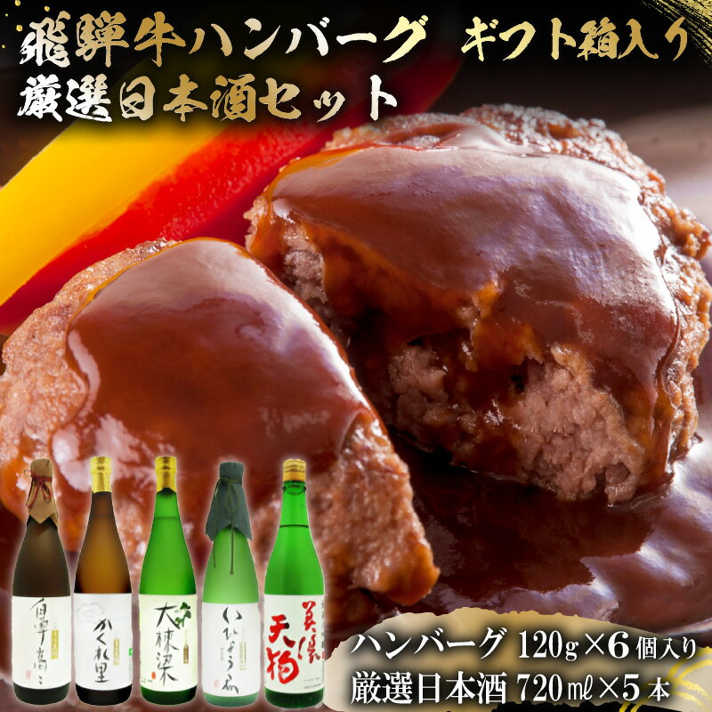 【ふるさと納税】4-7 飛騨牛 ハンバーグ120g 6個入 ギフト箱入り + 厳選日本酒720ml 5本