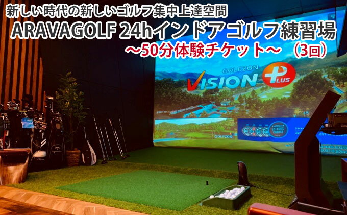【ふるさと納税】”新しい時代の新しいゴルフ集中上達空間” ARAVAGOLF 24hインドアゴルフ練習場～50分体験チケット～（3回）　 休日 出勤前 仕事帰り 平日 ラウンド 社会人 付き合い 習い事 スポーツ 運動