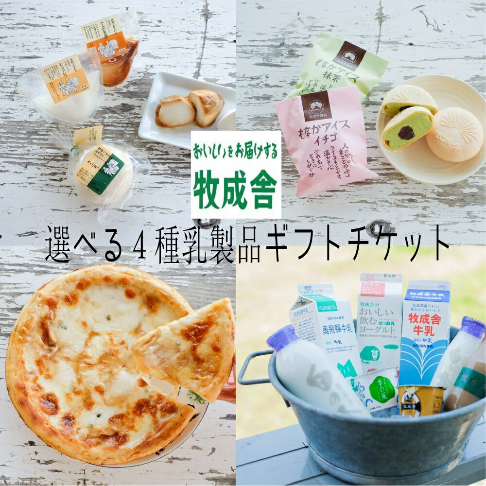 ＜牧成舎＞指定日に商品が受けとれる！飛騨の4種の乳製品選べるギフトチケット（5回分）