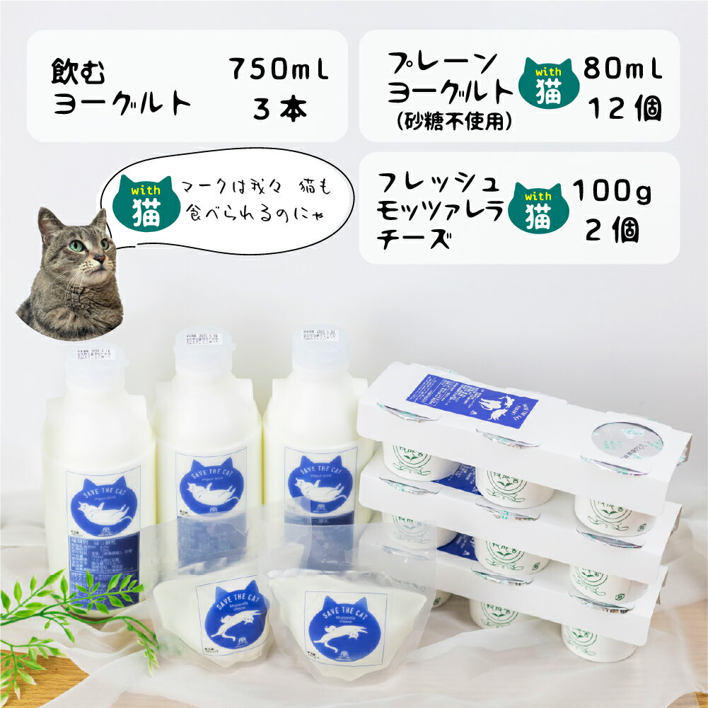 【ふるさと納税】【牧成舎の白猫シリーズ】欲ばり乳製品セット 飲むヨーグルト プレーンヨーグルト チーズ 人気 (SAVE THE CAT HIDA支援) 猫 ねこ ネコ ネコ好き にゃんこ プレゼント ギフト かわいい 可愛い ネコリパブリック