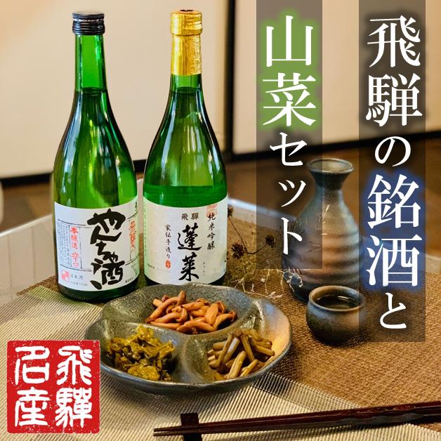 飛騨の地酒2本と山菜の佃煮3品セット 瓶詰め[Q1743]