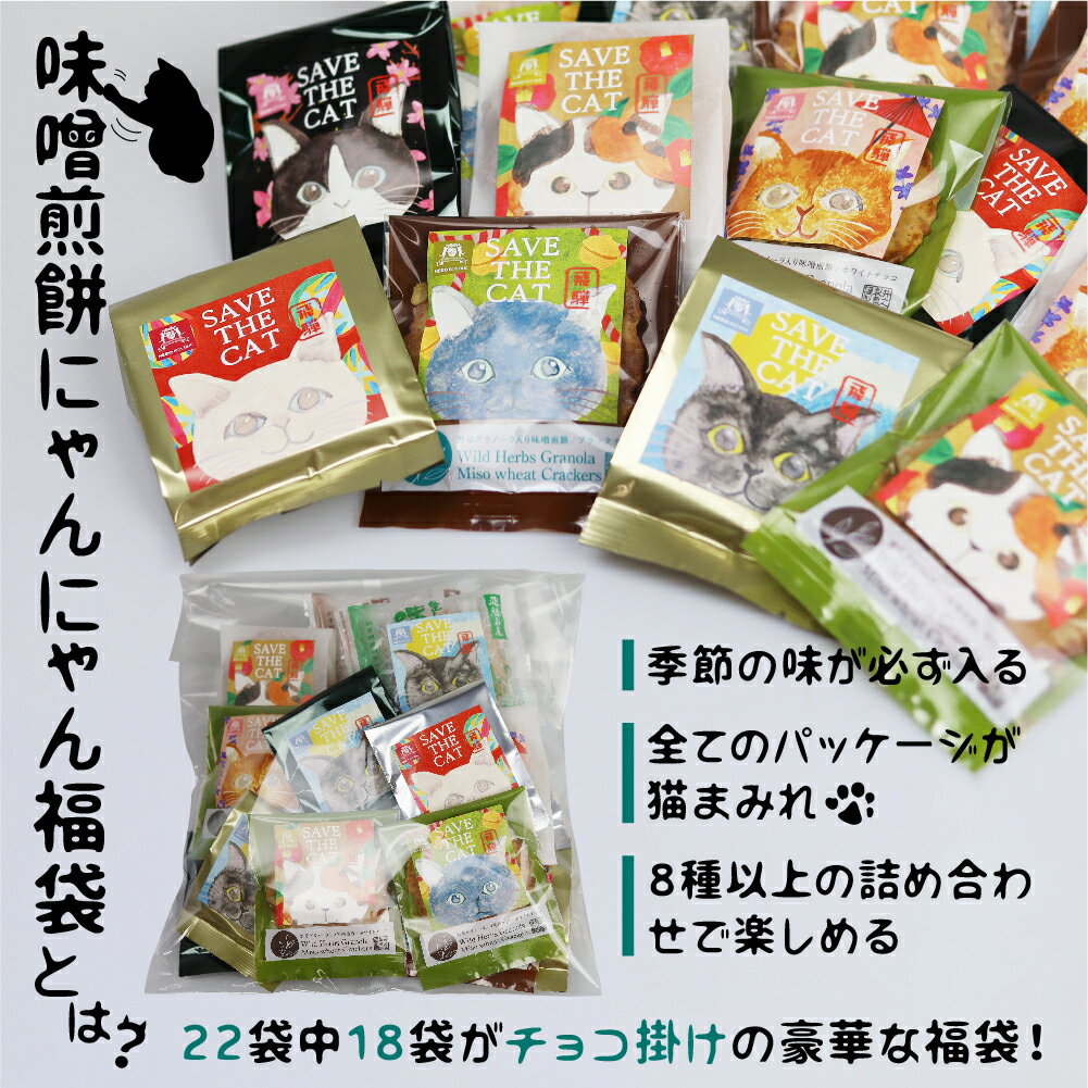 【ふるさと納税】ネコ尽くしにゃんにゃん味噌煎餅22袋セット 味噌煎餅 詰め合わせ 22袋 せんべい チョコ 味噌 生姜 酒かす 珈琲 えごま グラノーラ さつまいも トマト キャラメル ナッツ スイーツ (SAVE THE CAT HIDA支援) [neko_j_25] ネコリパブリック