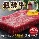 【ふるさと納税】飛騨牛おまかせステーキ5種類盛　各100g（計500g） スパイス・タレ付き 部位お任せ 牛肉 和牛 ステーキ 食べ比べ 贈り物 ギフト 飛騨市[Q1040]40000円 4万円