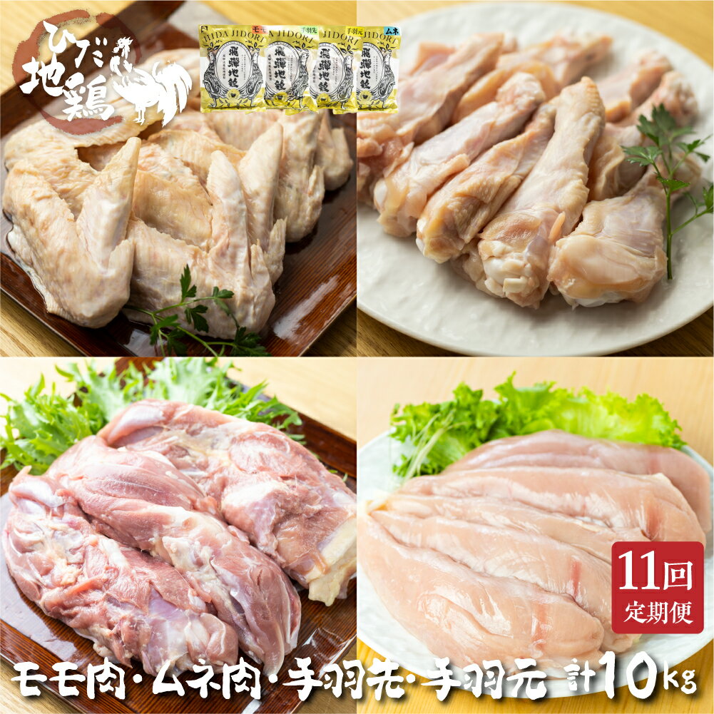 【ふるさと納税】鶏肉 定期便 お楽しみ 地鶏 定期便12回 飛騨地鶏 モモ肉 1.5kg×8回　手羽元 1.5kg×2回　手羽先 1.5kg×2回 国産 国産地鶏[Q1284]100000円 10万円のサムネイル