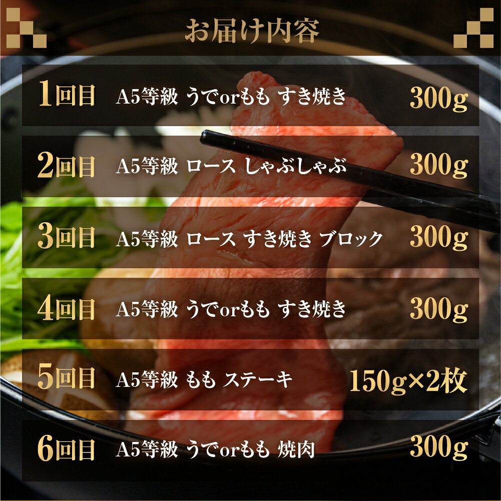 【ふるさと納税】飛騨牛づくし定期便 12回 2人前定期便 飛騨牛 5等級 しゃぶしゃぶ すき焼き ステーキ 焼肉 お楽しみ定期便 12ヵ月 もも うで 食べ比べ 国産牛 国産 牛肉 肉 厳選 熟成 肉の沖村 飛騨市 どやな飛騨市 f212172-hida-10003726 岐阜県飛騨市 サンプル画像2