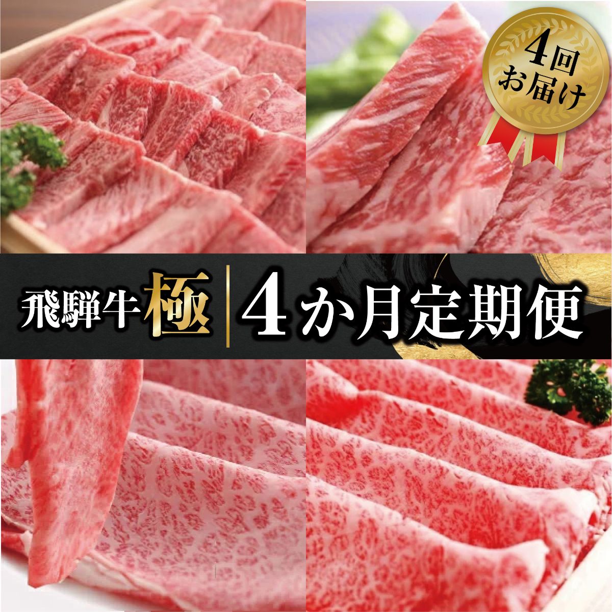 《発送時期が選べる》飛騨牛"極" 4か月 or 1年間 定期便 焼肉・しゃぶしゃぶ・ステーキ・すき焼き 堪能コース 飛騨牛 肉 和牛　4回　お肉　お楽しみ　定期便[Q107]120000円