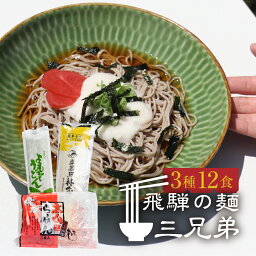 【ふるさと納税】飛騨の麺三兄弟 3種12食 麺類 麺 セット そば うどん 乾麺 ラーメン 中華そば よもぎうどん[Q1324]