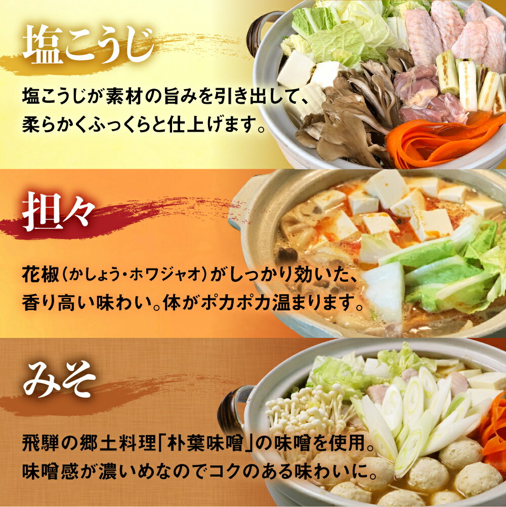 【ふるさと納税】鍋 鍋セット【冬季限定 9～3月発送】老田屋 鍋ラーメンセット 3種類 飛騨 お鍋 3種類のスープ 3種類の麺 冬グルメ なべ[Q405]《hida0307》