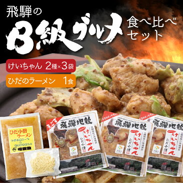 【ふるさと納税】ひだ地鶏けいちゃん 鶏ちゃん（えごま味噌・ノーマル食べ比べ　鶏肉の鉄板焼き）320g×3パックと飛騨のラーメン1食セット 鶏ちゃん 鶏肉 味付け肉 ご当地ラーメン 10000円 1万円 一万円 [Q912]