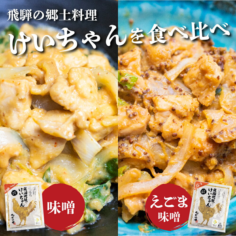 【ふるさと納税】ひだ地鶏けいちゃん 鶏ちゃん（えごま味噌・ノーマル食べ比べ　鶏肉の鉄板焼き）320g×3パックと飛騨のラーメン1食セット 鶏ちゃん 鶏肉 味付け肉 ご当地ラーメン 10000円 1万円 一万円 [Q912]