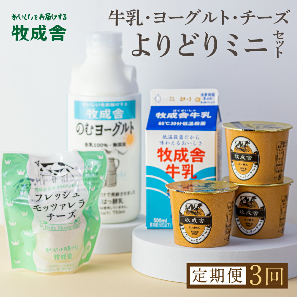 【ふるさと納税】乳製品 定期便 3回＜牧成舎＞牛乳 ヨーグルト チーズ よりどりミニセット 4種 飛騨産生乳で作ったこだわりの乳製品セット 単身用 一人暮らし 2人暮らし ギフト まとめ買い [Q1940]15000円