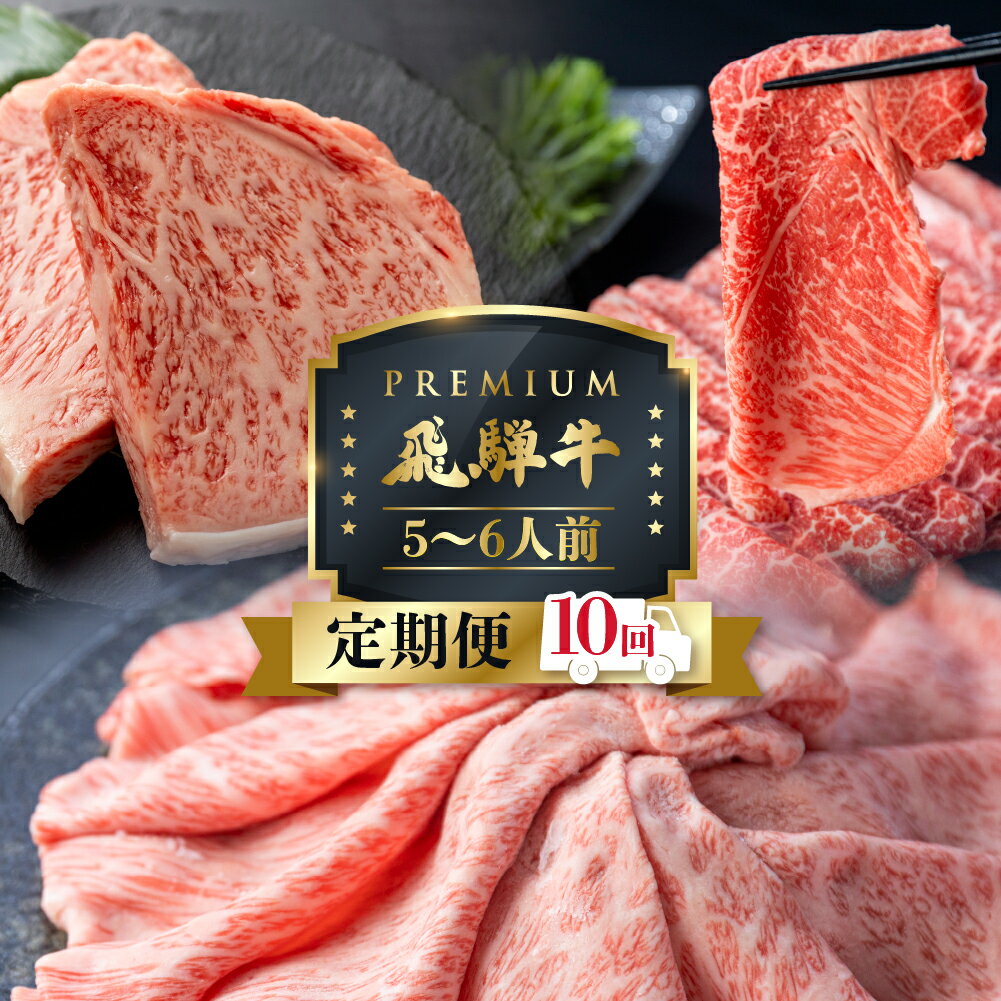 飛騨牛 10回 定期便 プレミアム 最飛び牛 5〜6人前 しゃぶしゃぶ ステーキ 焼肉 すき焼き 和牛 ブランド牛 肉の沖村 牛肉 肉 熨斗掛け [Q2343]