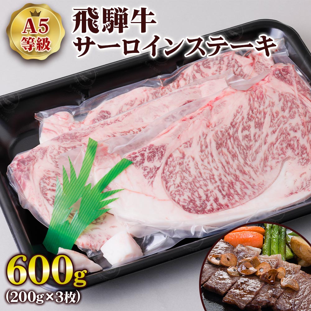 [現行寄附金額6月10日まで] [A5等級] 飛騨牛サーロインステーキ600g(200g×3枚) ステーキ肉 国産 和牛 黒毛和牛 牛肉 サーロイン 霜降りトキノ屋食品 本巣市 [0841] 30000円 3万円