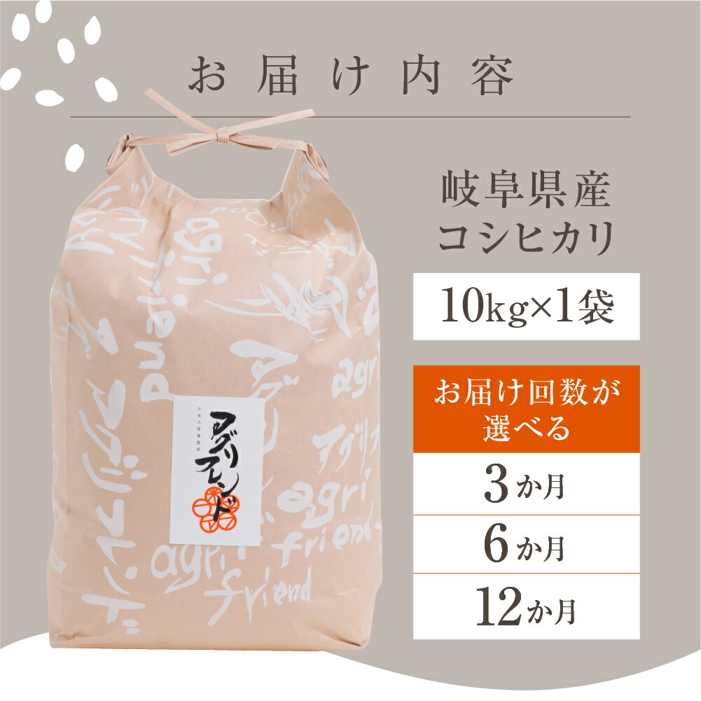 【ふるさと納税】【 定期便 】 選べる コシヒカリ 10kg × 3回 6回 12回 令和5年産 令和6年産 2024年 2025年 米 こめ ごはん 白米 岐阜県産 本巣市 お米 精米 おにぎり 弁当 こしひかり もっちり 旨味 甘い 和食 寿司 アグリフレンドホリグチ 45000円 ~ [mt174]