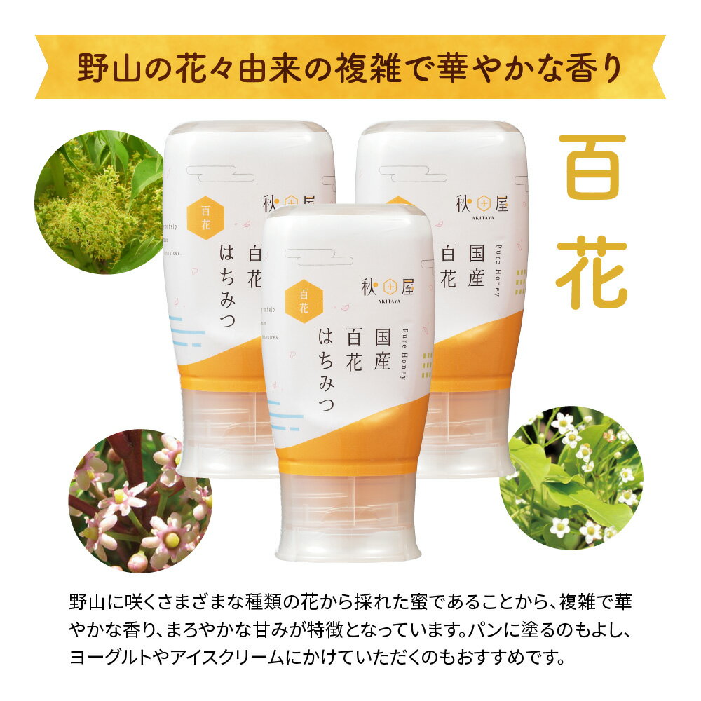 【ふるさと納税】[6ヶ月定期便]《国産はちみつ》百花 (300g×3本)｜お届け回数選べる 3か月 も選べる 蜂蜜 ハチミツ ) ボトル たれにくい 国産 常温 はちみつ ハチミツ 蜂蜜 ハニー 送料無料 秋田屋本店 [1031] [mt259] 90000円 45000円