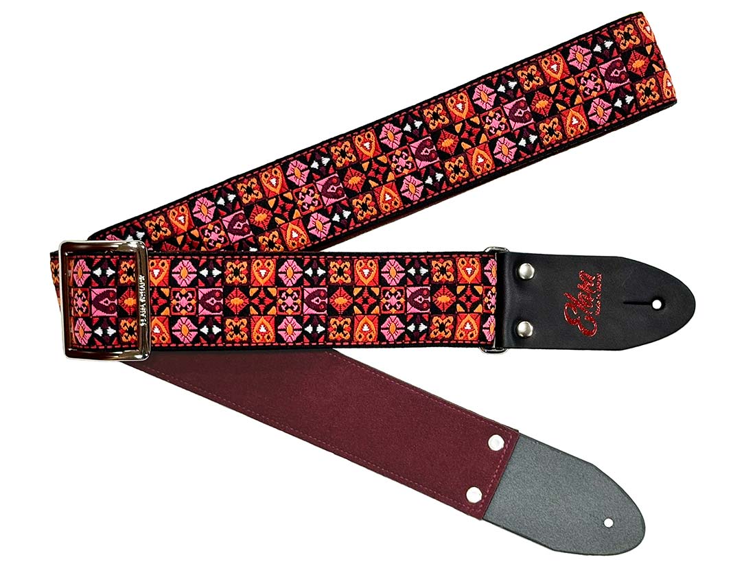 [ギターストラップ] Elara Straps Dignity Square Bordeaux 郡上市 レザー 真鍮バックル ウルトラスエード プロ仕様 エレキ アコギ ベース Ksound 小林楽器店