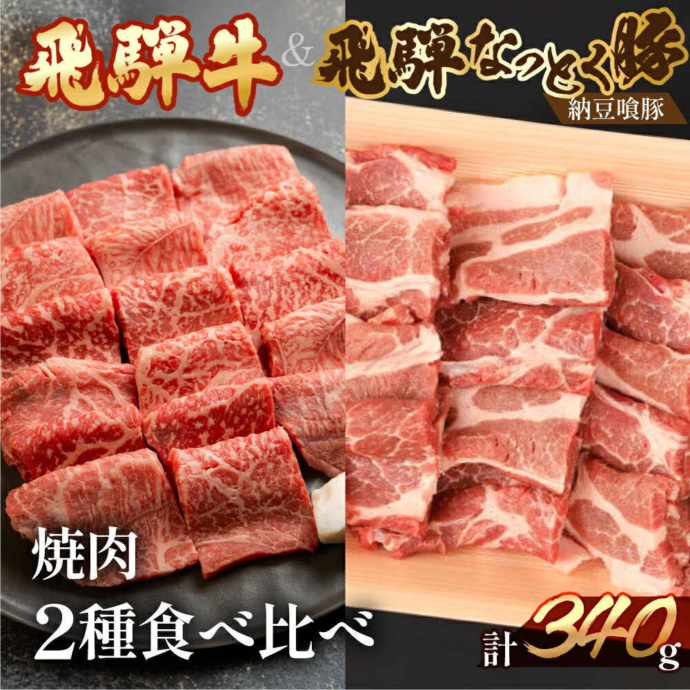 飛騨牛&納豆喰豚 焼肉 計340g 化粧箱 牛もも 170g 豚肩ロース 170g焼肉 自家用箱 [冷凍] 牛肉セット 下呂温泉 おすすめ 人気 ブラン豚 肉ギフト 国産 贈答品 すき焼き用 すきやき ギフト 和牛 10000円 1万円