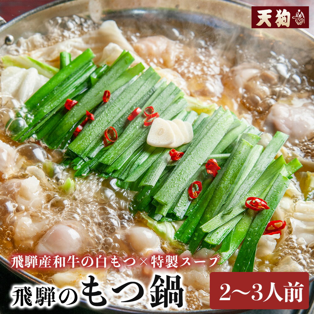 飛騨のもつ鍋 2〜3人前(もつ 300g ラーメン2食 特製スープ700g) 天狗 モツ もつ鍋 牛 ホルモン[冷凍]鍋 10000円 岐阜県 下呂市