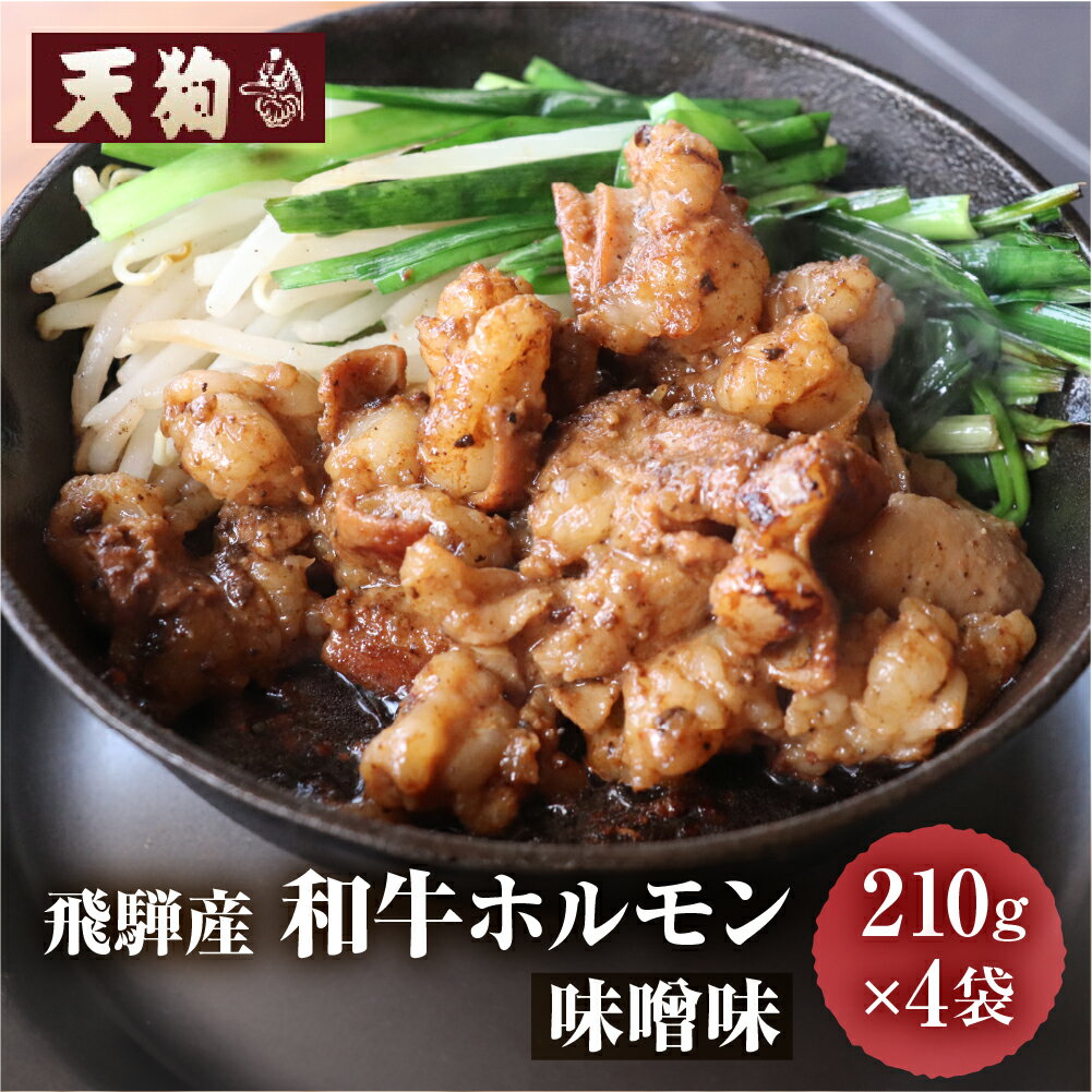 飛騨産和牛ホルモン 味噌味 210g×4袋 [冷凍]牛肉 牛ホルモン みそ味 天狗 ほるもん 牛ホル 牛 天狗 焼くだけ 簡単 贈答品 ギフト BBQ アウトドア 味付き 10000円 1万円 岐阜県 下呂市