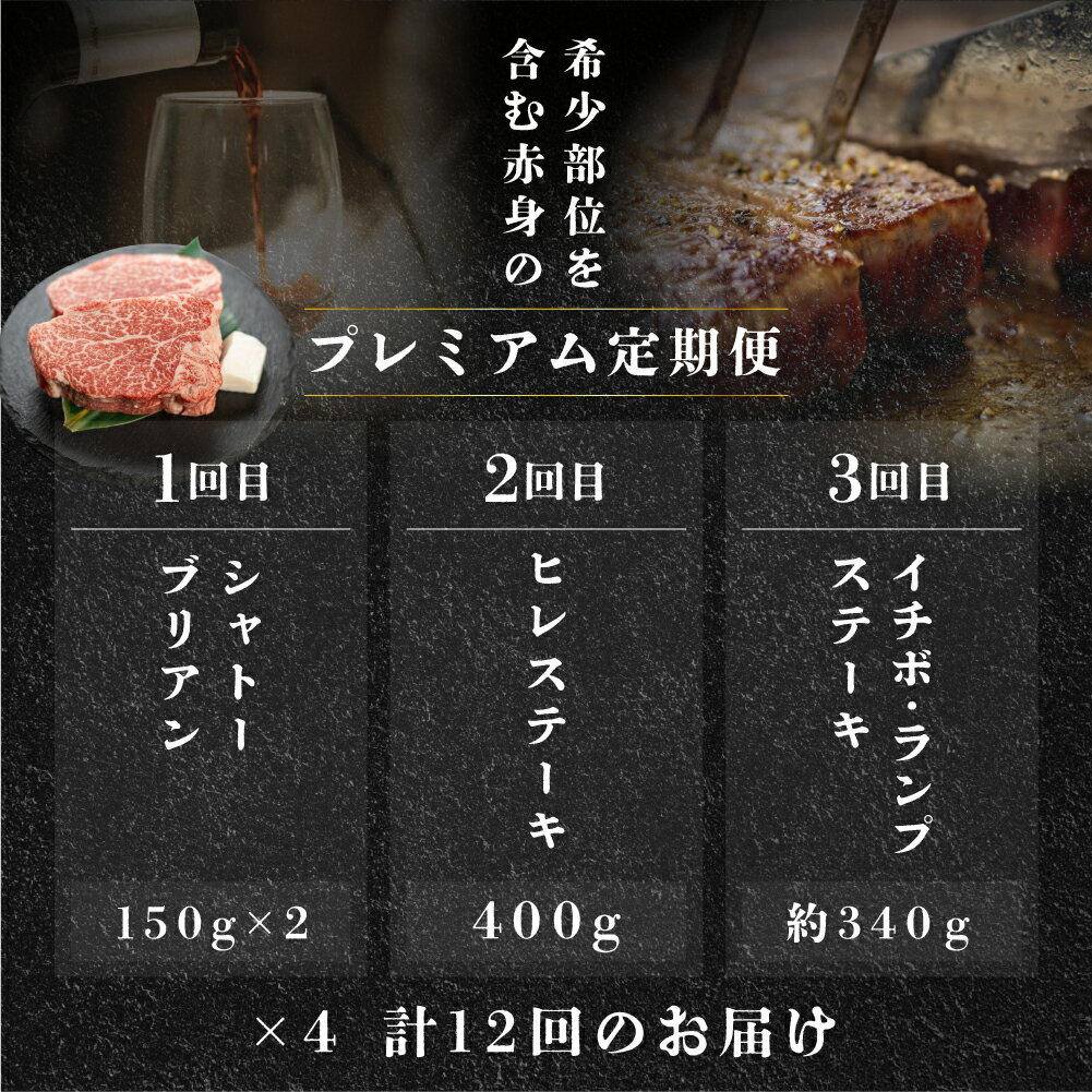 【ふるさと納税】 飛騨牛 赤身 ステーキ 12回 定期便 プレミアム (シャトーブリアン / ヒレ / イチボ　ランプ)　牛肉 肉 高級 希少部位 下呂温泉 おすすめ ブランド牛 お楽しみ 2人前 ふたり用 12カ月 国産 ギフト 480,000円　50万円 岐阜県 下呂市