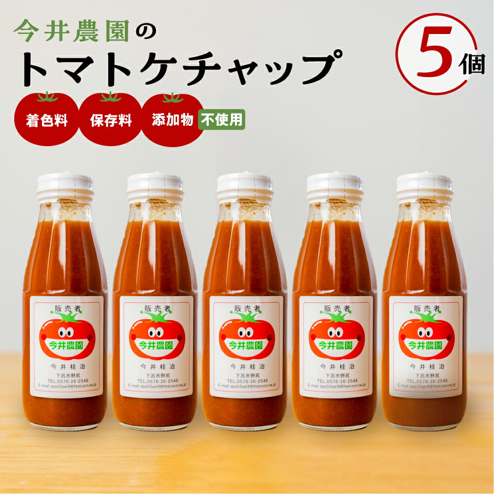 調味料(ケチャップ)人気ランク22位　口コミ数「0件」評価「0」「【ふるさと納税】【今井農園】トマトケチャップ 5個セット（380g×5個）とまと 完熟トマト ケチャップ トマトソース ギフト 贈答品 贈り物 プレゼント ジュース 野菜 お歳暮 お中元 父の日 母の日 敬老の日 13000円 岐阜県 下呂市」