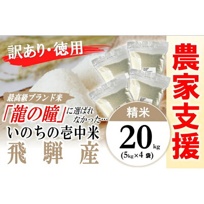 楽天ふるさと納税　【ふるさと納税】【期間限定】訳あり 家計応援米！農家支援！龍の瞳になれなかった 飛騨産米 5kg×4（いのちの壱）計20kg 株式会社龍の瞳直送 お米 精米 2021年産 令和3年産 下呂市 下呂温泉