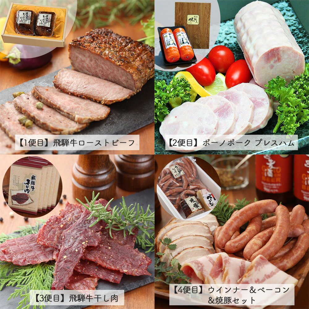 【ふるさと納税】【毎月定期便 12回】飛騨 味職人「おさだ食品 定期便」牛肉 飛騨牛 贈答 ギフト 毎月配送 セット ハム ビーフジャーキー ウインナー ベーコン ローストビーフ 贈答品 ギフト プレゼント 下呂温泉 おすすめ フランクフルト ウインナー スパイシー お歳暮