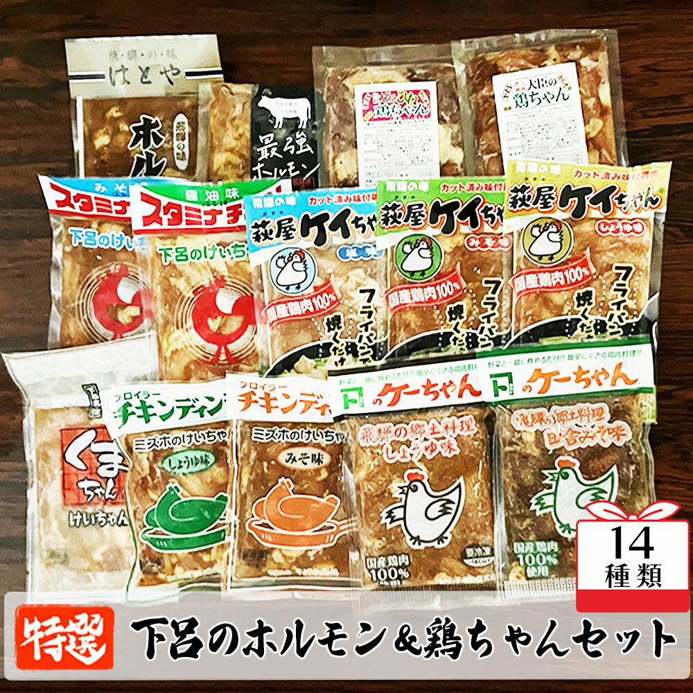 【ふるさと納税】やましげ特撰「下呂のホルモン・鶏ちゃんセット」14種類 （14袋）冷凍配送 けいちゃん 鶏ちゃん ホルモン 贈り物 食べ比べ ギフト 下呂 下呂温泉 おすすめ アウトドア 味付け 焼くだけ 鶏肉料理 おかず 惣菜 時短 簡単料理 2300円 岐阜県 下呂市